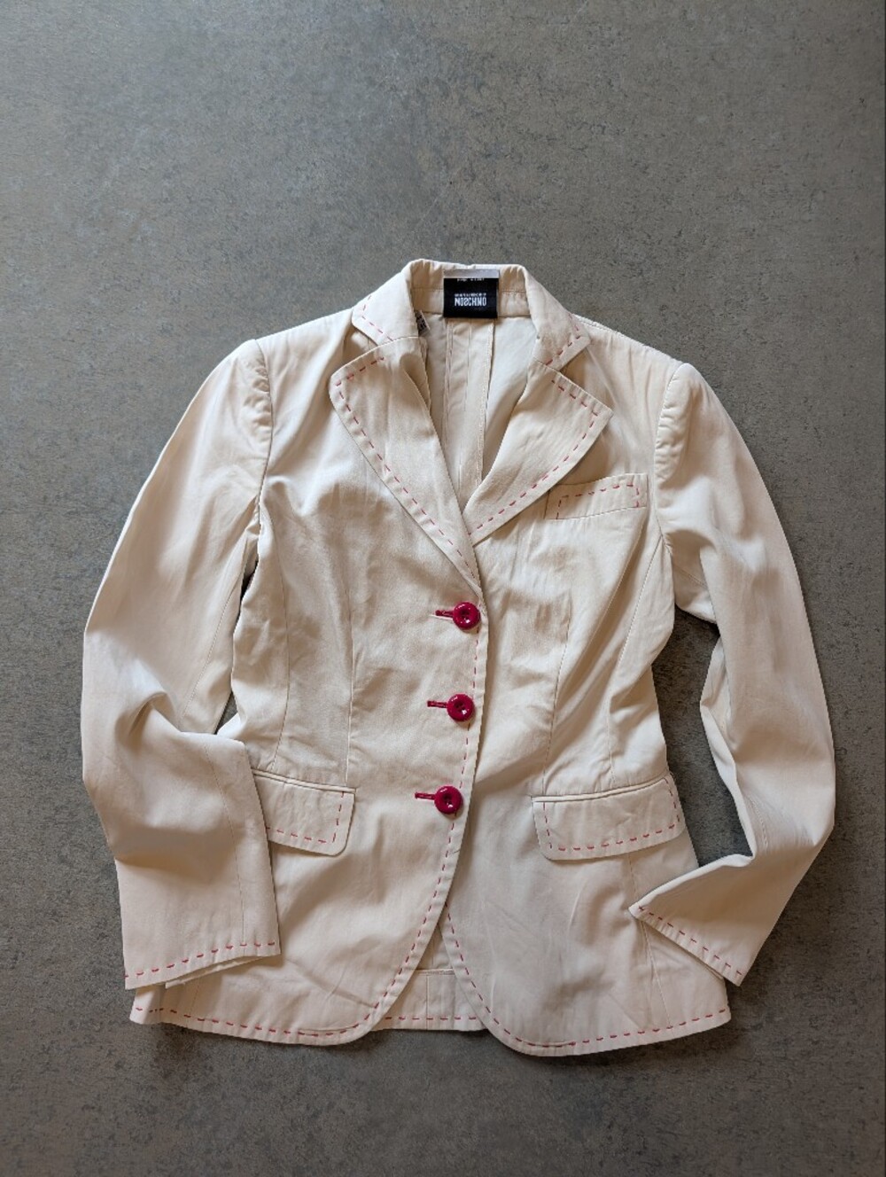 Y2K Moschino Cheap And Chic Cotton Contrast Stitch Tan & Cherry Red Blazer 6